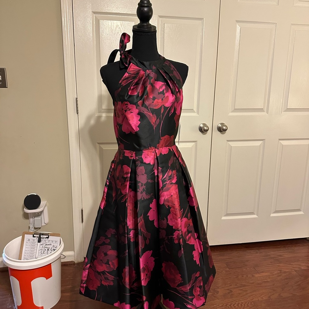Maison Tara Black and Pink Floral Dress